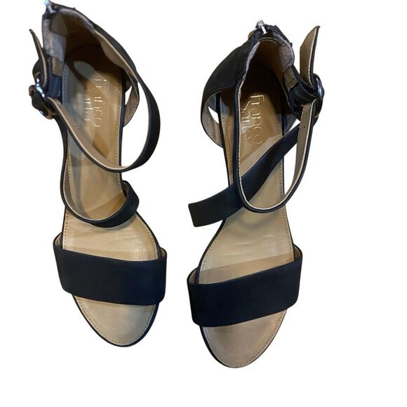 Franco Sarto black sandal size 9.5 leather upper double strap - Picture 1 of 6